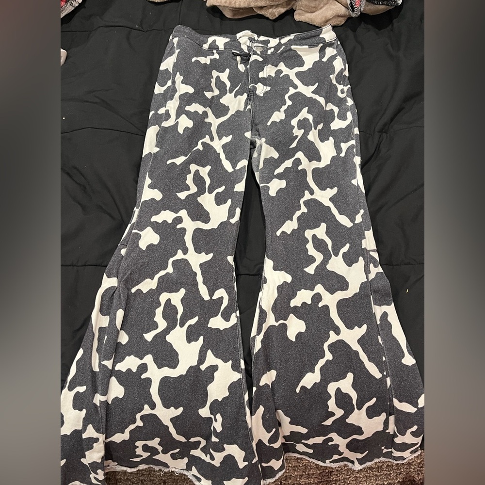 cow print ultra flare pants
